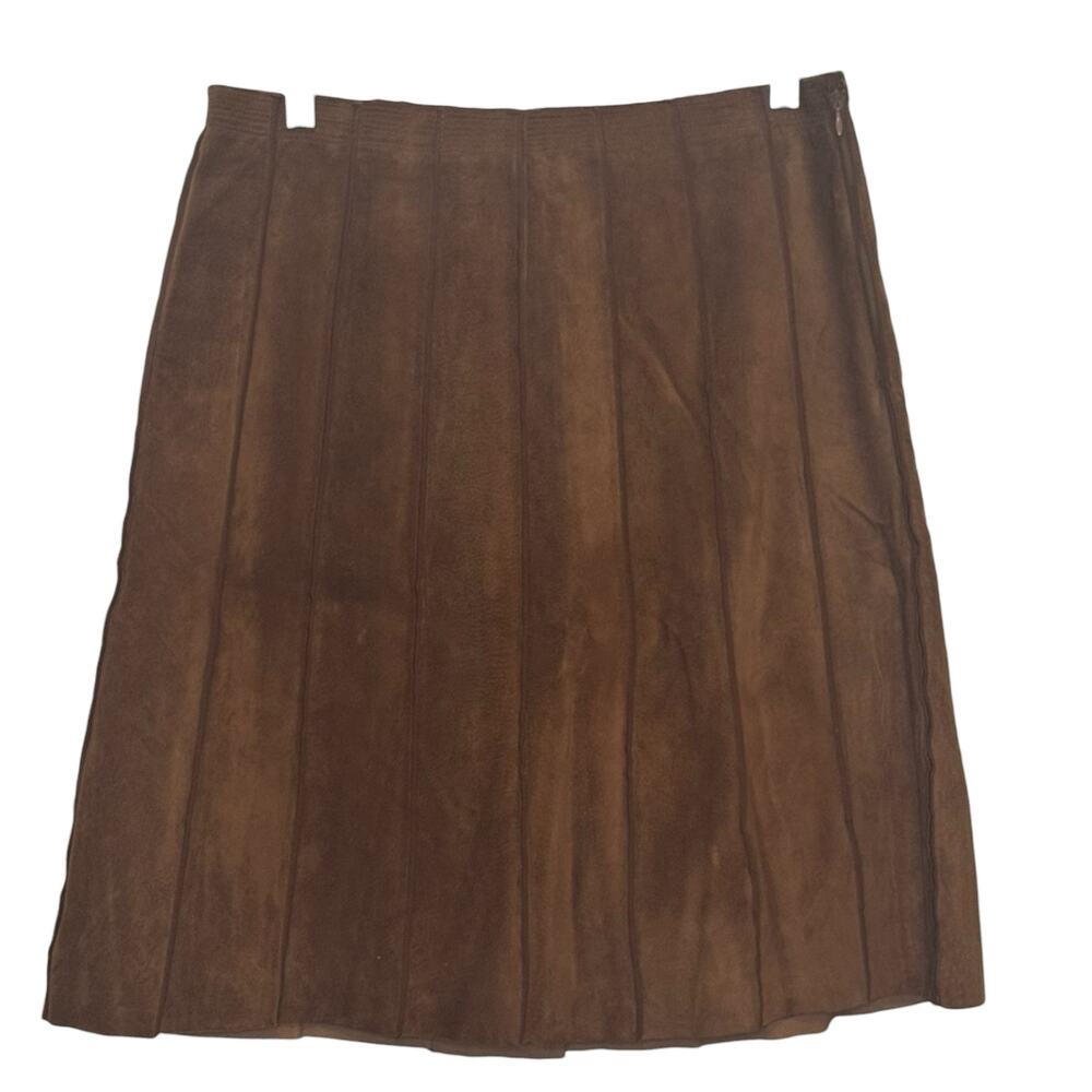 Valerie Steven 100% Leather Brown Suede Western A-Line Cowgirl Skirt